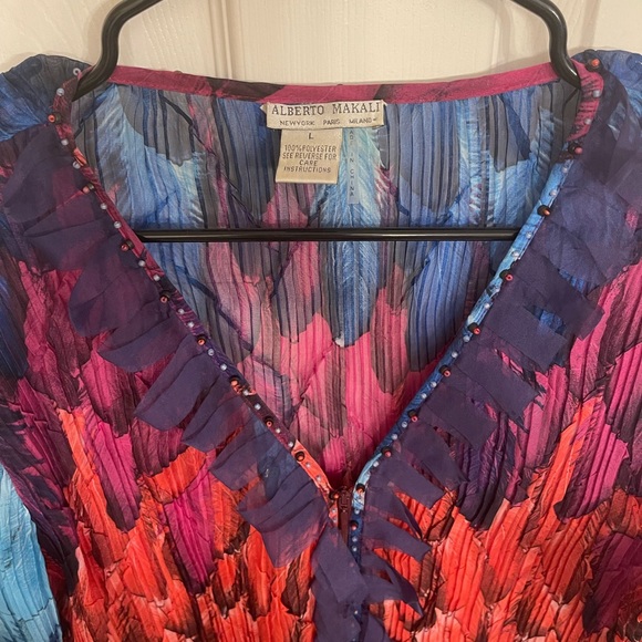 ALBERTO MAKALI - beaded, sheer, multi-color top, 3/4 sleeves - Picture 2 of 7
